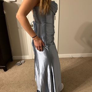 A beautiful, elegant light blue prom dress